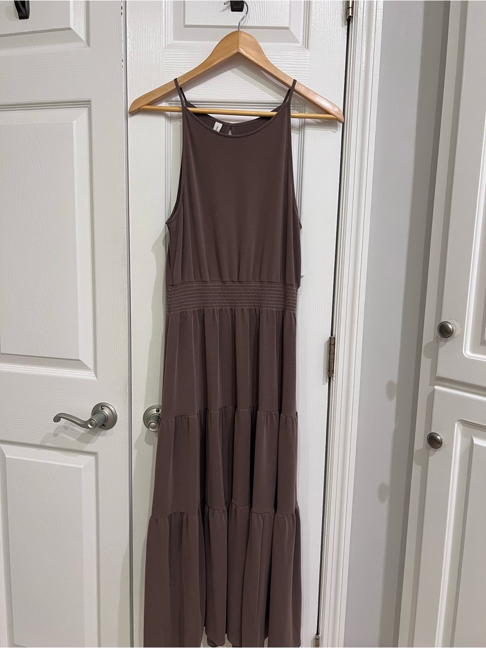 Gentle Fawn Sleeveless Tiered Maxi Dress in Taupe Brown